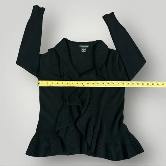 Sofia Cashmere Coquette Ruffled 100% Cashmere Cardigan Sz S Black - Picture 4 of 6